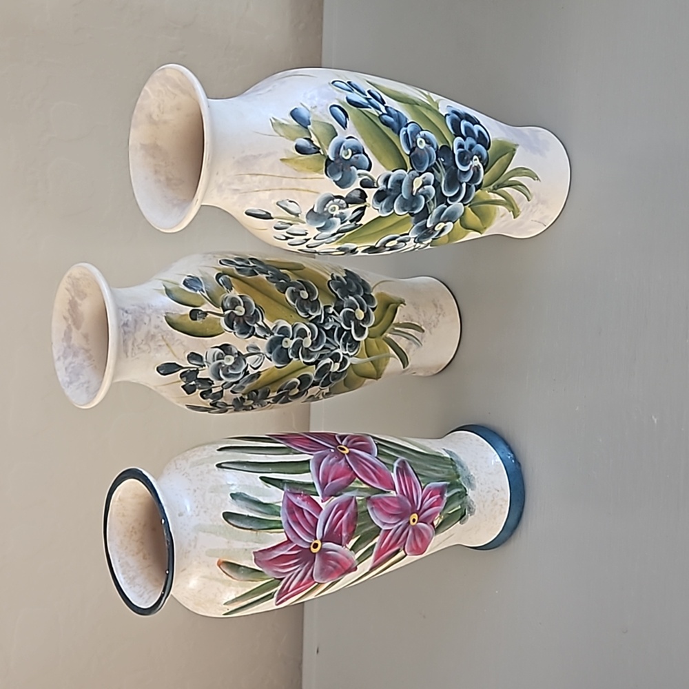 3  handpainted vases